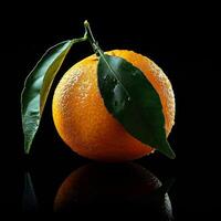 An orange with green leaves on it photo