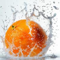 A large orange being splashed with water photo