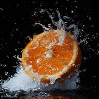 A half orange is splashing in water photo