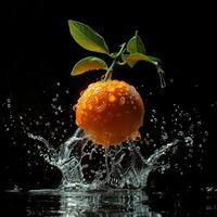 A water drop splashing on an orange photo
