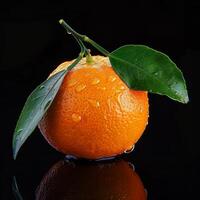 An orange with a leaf on it photo