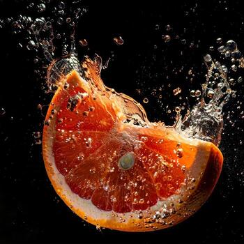 A grapefruit being splashed with water photo