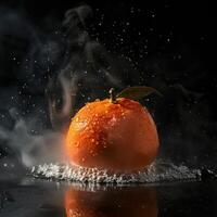 An orange is being sprayed with water photo