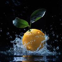 A lemon is splashing in water photo
