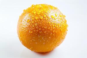 A close up of an orange with water droplets photo