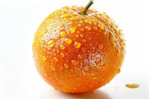 A close up of an orange with water droplets on it photo