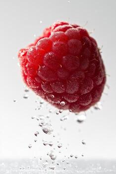 A raspberry is being splashed with water photo