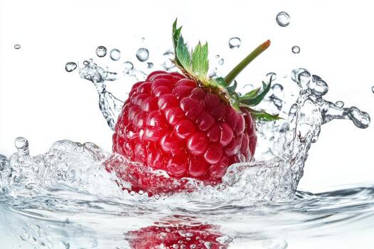 Raspberry in water splash photo