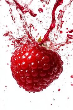 A raspberry is being splashed with water photo