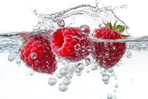 Raspberries in water with bubbles photo