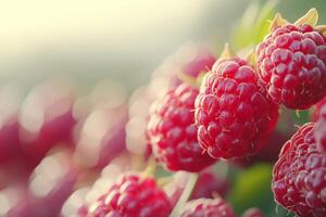 Raspberries are growing in the field photo