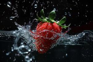 A strawberry is splashing in water photo