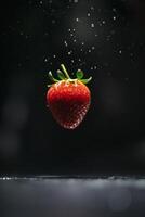 A strawberry is being dropped into water photo