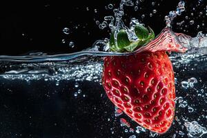 A strawberry is being splashed in water photo