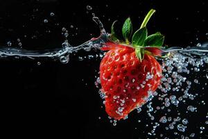 A strawberry is being splashed with water photo