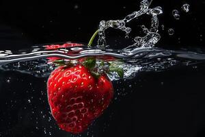 A strawberry is being splashed in water photo