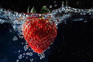 A strawberry is being splashed in water photo