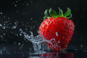 A strawberry is being splashed with water photo
