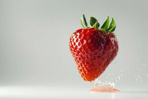 A strawberry is being splashed with water photo