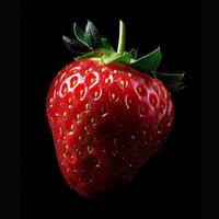 A strawberry is shown on a black background photo