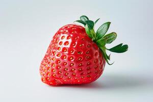 A strawberry is shown on a white background photo
