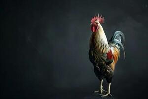 Rooster standing on a black background photo