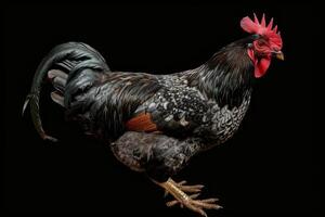 A rooster is standing on a black background photo