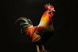 A rooster standing on a black background photo