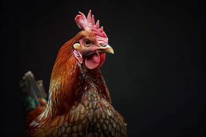 A close up of a rooster with a black background photo