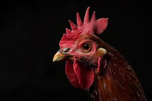 A close up of a rooster with a red head photo