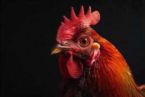 A close up of a rooster with a red head photo