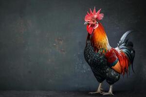Rooster standing on a dark background photo