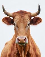 A cow with horns on a white background photo