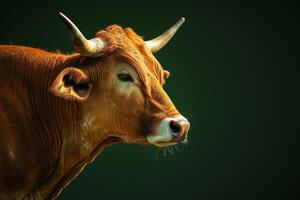 A close up of a cow with horns photo
