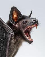 A bat with its mouth open and its teeth showing photo