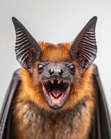 A bat with its mouth open and its teeth showing photo