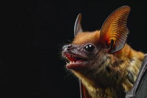 A bat with its mouth open and its teeth showing photo