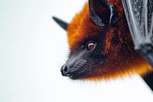 A close up of a bat with orange eyes photo