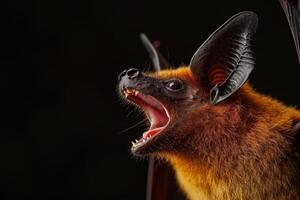 A bat with its mouth open and its mouth open photo