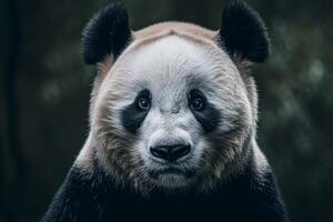 A panda bear is looking into the camera photo