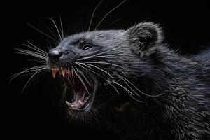 A black cat with its mouth open photo
