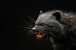 A black animal with its mouth open photo