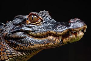 A close up of a crocodile's head photo