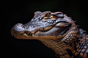 A close up of an alligator's head photo