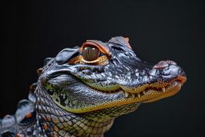 A close up of a crocodile's head photo