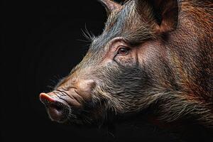 A close up of a pig's face photo