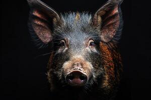 A close up of a pig with big ears photo