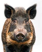 A close up of a pig with big ears photo