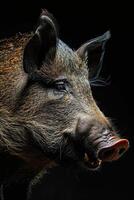 A close up of a pig's face with its mouth open photo