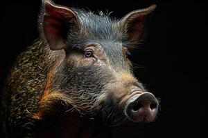 Wild boar on black background photo